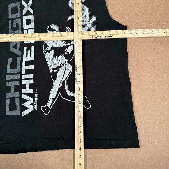 Vintage 90s Chicago White Sox Sleeveless Shirt Black Distressed Majestic MLB - Picture 8 of 8